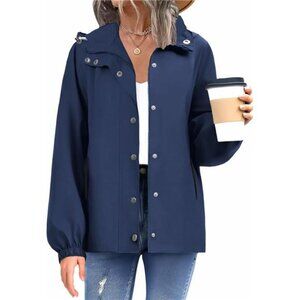 Womens Waterproof Rain Jacket Hooded Lightweight Windbreaker Raincoat Outdoor